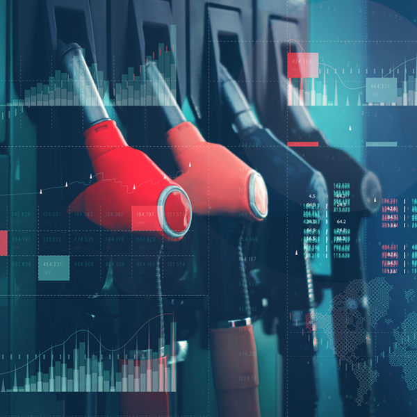 Image showing gas station pumps relating to OPIS DemandPro's fuel volume data for gas station owners and managers